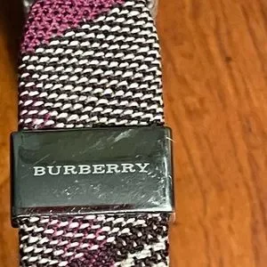 Burberry brown/pink plaid watch, silver and mother of pearl square face Burberry Mens Watch - Etsy main image 4